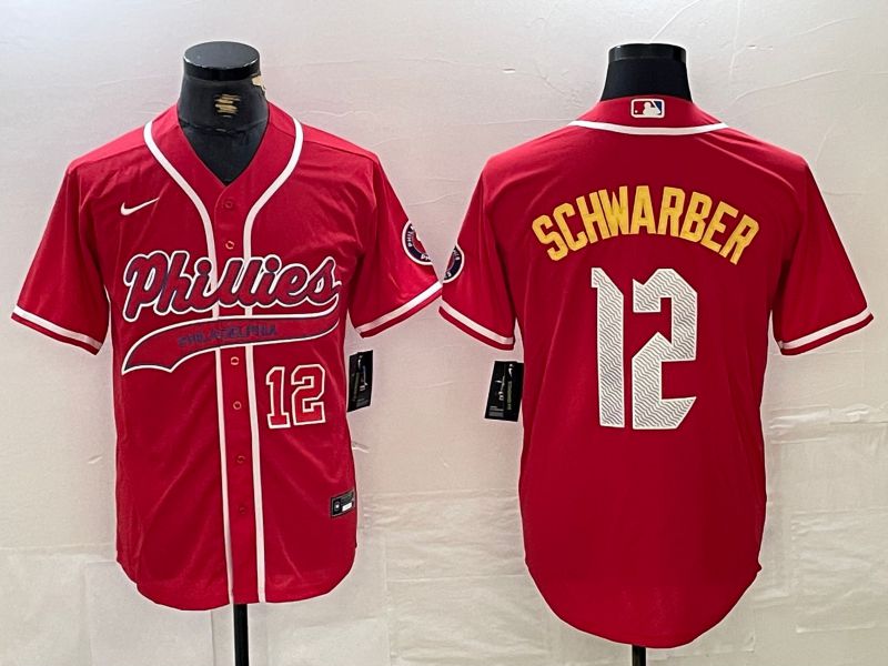 Men Philadelphia Phillies #12 Schwarber Red Jointly 2024 Nike MLB Jersey style 3